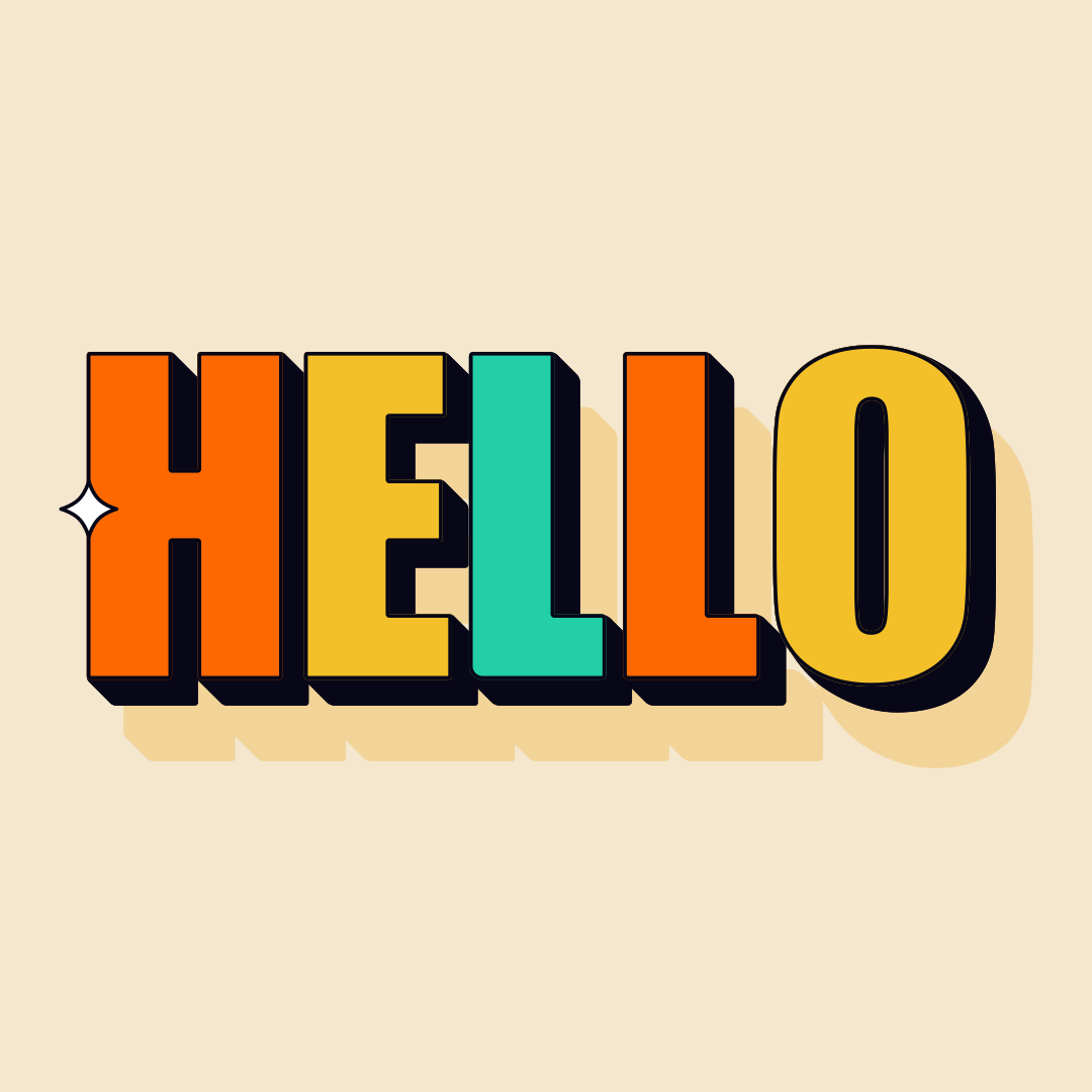Vibrant typography with colorful lettering, on a bright pastel background, text says “HELLO”, animated, gifs