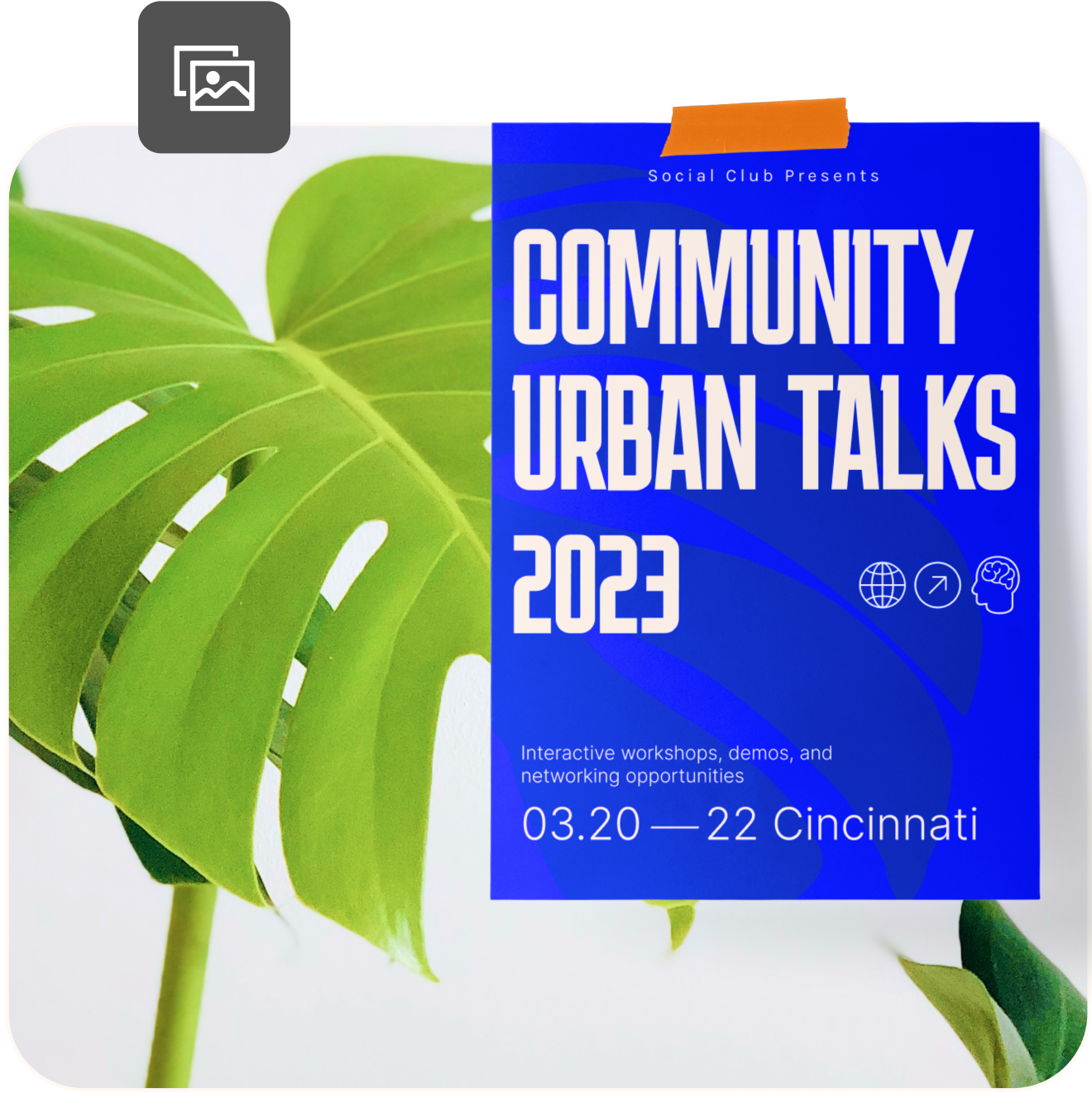 community urban talk blue modern design with monstera leaf