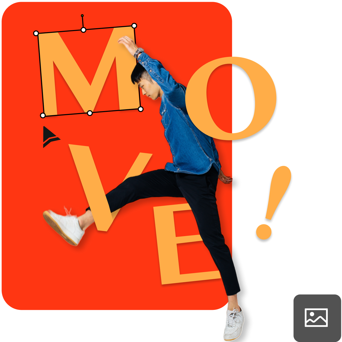 Man walk in text Move red design