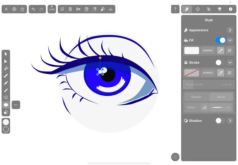 Detailed digital illustration of a blue eye with eyelashes