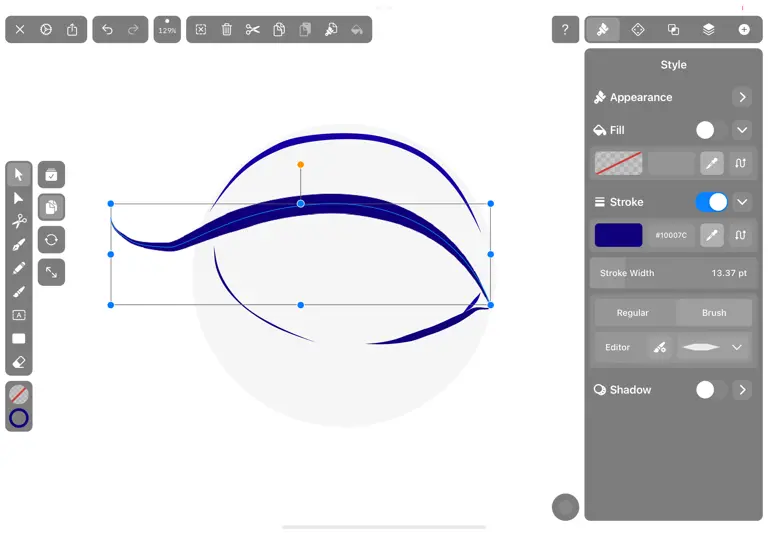 Drawing of basic eye shape in Vectornator