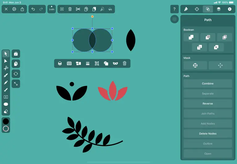 Screenshot of designing botanical elements in the Vectornator app