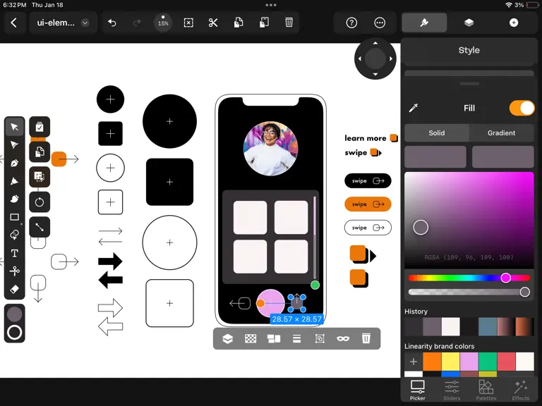 Add Fill color Upload button UI element Linearity Curve