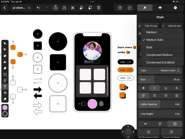 Text Tool in UI design Linearity Curve